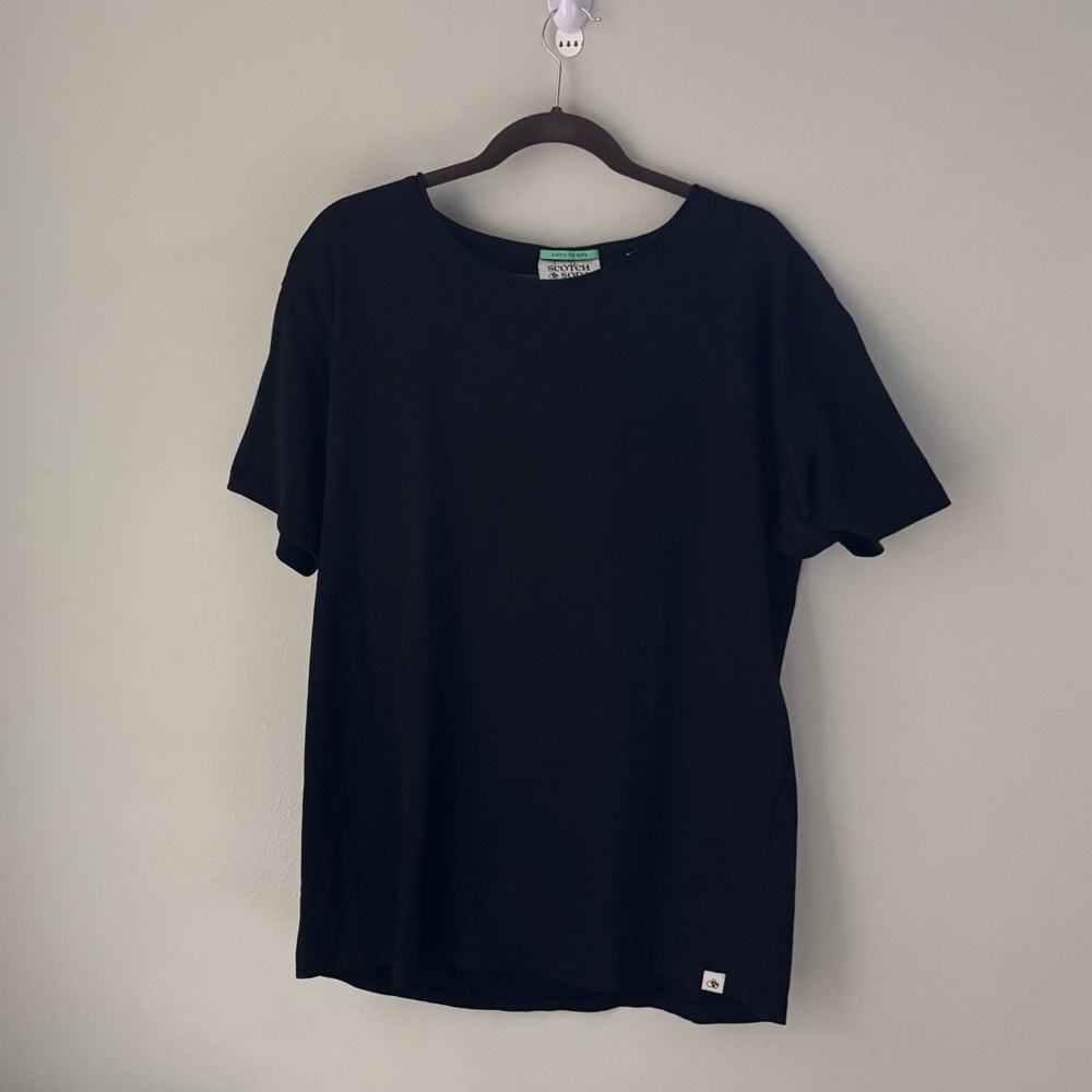 Scotch & Soda Black Short Sleeve Tee with Mint Neck Tag